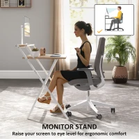 HOMCOM Folding Computer Desk, 27.6" Foldable Desk with Monitor Shelf for Small Space, Home Office, Easy Assembly, Natural Wood(m-5)