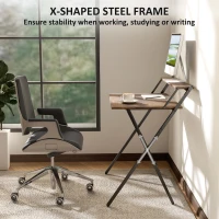 HOMCOM Folding Computer Desk, 32" Foldable Desk with Monitor Shelf for Small Space, Home Office, Easy Assembly, Rustic Brown(m-6)