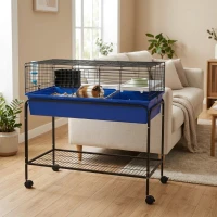 PawHut Two-Story Small Animal Cage Removable from Stand, Pet Habitat with Shelf & Wheels, 39" x 20.5" x 36.5", Blue(m-2)