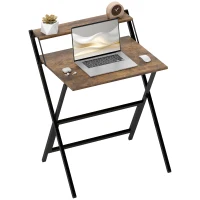 HOMCOM Folding Computer Desk, 27.6" Foldable Desk with Monitor Shelf for Small Space, Home Office, Easy Assembly, Rustic Brown(m-8)