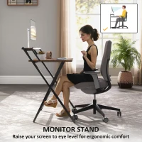 HOMCOM Folding Computer Desk, 27.6" Foldable Desk with Monitor Shelf for Small Space, Home Office, Easy Assembly, Rustic Brown(m-5)