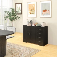 HOMCOM Modern Sideboard Buffet Cabinet with 4 Drawers and 2 Beadboard Doors, Kitchen Storage Cabinet, Black(m-8)