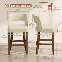 HOMCOM Bar Stools Set of 2, 26" Counter Height Stools with Curved Backrest, Footrest, for Kitchen Island, Dining Room, Beige(m-3)