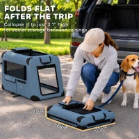PawHut Pet Carrier for Small Medium Cats Dogs Up to 44 LBS Collapsible Pets Travel Carriers with Removable Mat Mesh Doors Blue(m-5)