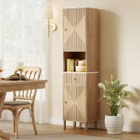 HOMCOM 66" Tall Bathroom Cabinet, Freestanding Slim Bathroom Storage Cabinet with Silent-Glide Drawer, Adjustable Shelves, Oak(m-10)