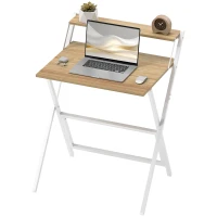 HOMCOM Folding Computer Desk, 27.6" Foldable Desk with Monitor Shelf for Small Space, Home Office, Easy Assembly, Natural Wood(m-2)