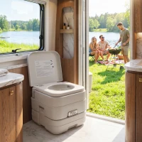 Outsunny Portable Camping Toilet, Porta Potty with 2.6 Gal Waste Tank & 2.6 Gal Flush Tank, Leak-Proof and Odourless(m-1)