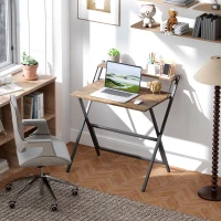 HOMCOM Folding Computer Desk, 32" Foldable Desk with Monitor Shelf for Small Space, Home Office, Easy Assembly, Rustic Brown(m-1)