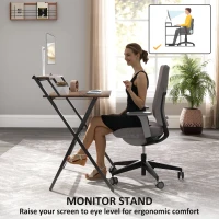 HOMCOM Folding Computer Desk, 32" Foldable Desk with Monitor Shelf for Small Space, Home Office, Easy Assembly, Rustic Brown(m-5)