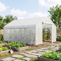 Outsunny 13' x 10' x 6.5' Tunnel Greenhouse Hoop House with Upgraded Galvanized Steel Frame and Large Windows, White(m-8)