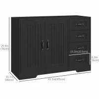 HOMCOM Modern Sideboard Buffet Cabinet with 4 Drawers and 2 Beadboard Doors, Kitchen Storage Cabinet, Black(m-3)