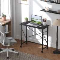 HOMCOM 31.5" Home Office Desk, Folding Desk with Wheels for Small Space, Easy Assembly for Home Office, Black Wood Effect(m-1)