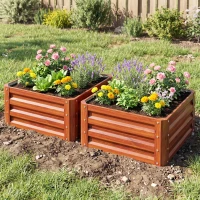 Outsunny 2 Piece Galvanized Raised Garden Bed, 2' x 2' x 1' Metal Planter Box for Growing Vegetables, Flowers, Herbs, Succulents, Brown(m-8)