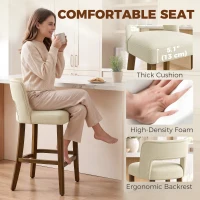 HOMCOM Bar Stools Set of 2, 26" Counter Height Stools with Curved Backrest, Footrest, for Kitchen Island, Dining Room, Beige(m-6)