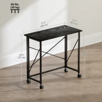 HOMCOM 31.5" Home Office Desk, Folding Desk with Wheels for Small Space, Easy Assembly for Home Office, Black Wood Effect(m-3)