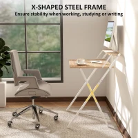 HOMCOM Folding Computer Desk, 27.6" Foldable Desk with Monitor Shelf for Small Space, Home Office, Easy Assembly, Natural Wood(m-6)