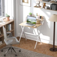 HOMCOM Folding Computer Desk, 27.6" Foldable Desk with Monitor Shelf for Small Space, Home Office, Easy Assembly, Natural Wood(m-1)
