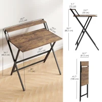 HOMCOM Folding Computer Desk, 32" Foldable Desk with Monitor Shelf for Small Space, Home Office, Easy Assembly, Rustic Brown(m-3)