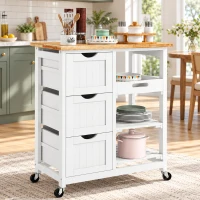 HOMCOM Kitchen Cart on Wheels, Rolling Kitchen Island Cart with Wood Top, 3 Drawers and Shelves for Home Dining Area(m-10)