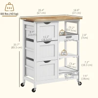 HOMCOM Kitchen Cart on Wheels, Rolling Kitchen Island Cart with Wood Top, 3 Drawers and Shelves for Home Dining Area(m-3)