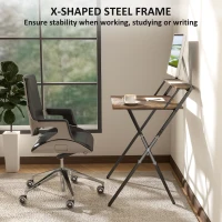 HOMCOM Folding Computer Desk, 27.6" Foldable Desk with Monitor Shelf for Small Space, Home Office, Easy Assembly, Rustic Brown(m-6)