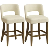HOMCOM Bar Stools Set of 2, 26" Counter Height Stools with Curved Backrest, Footrest, for Kitchen Island, Dining Room, Beige(m-13)