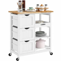 HOMCOM Kitchen Cart on Wheels, Rolling Kitchen Island Cart with Wood Top, 3 Drawers and Shelves for Home Dining Area(m-11)