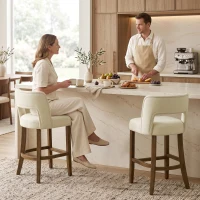 HOMCOM Bar Stools Set of 2, 26" Counter Height Stools with Curved Backrest, Footrest, for Kitchen Island, Dining Room, Beige(m-12)