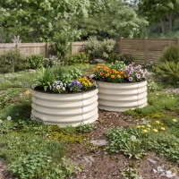 Outsunny Set of 2 Raised Garden Bed, Metal Planter Box with Safety Edging, Easy-to-assemble Stock Tank, Cream(m-9)