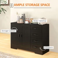 HOMCOM Modern Sideboard Buffet Cabinet with 4 Drawers and 2 Beadboard Doors, Kitchen Storage Cabinet, Black(m-4)