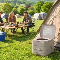 Outsunny Portable Camping Toilet, Porta Potty with 2.6 Gal Waste Tank & 2.6 Gal Flush Tank, Leak-Proof and Odourless(m-8)
