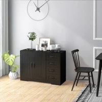 HOMCOM Modern Sideboard Buffet Cabinet with 4 Drawers and 2 Beadboard Doors, Kitchen Storage Cabinet, Black(m-7)