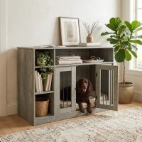 PawHut 47" Dog Crate Furniture with Storage, for Medium Dogs, Gray(m-2)