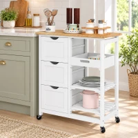 HOMCOM Kitchen Cart on Wheels, Rolling Kitchen Island Cart with Wood Top, 3 Drawers and Shelves for Home Dining Area(m-1)