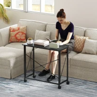 HOMCOM 31.5" Home Office Desk, Folding Desk with Wheels for Small Space, Easy Assembly for Home Office, Black Wood Effect(m-7)