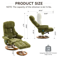 Ergonomic Recliner Chair with Ottoman and Massage, Cozy Swivel Lounge Chair with Heated Seat and 140° Recline, 32'' L x 33" W x 43.5" H, Green(m-3)