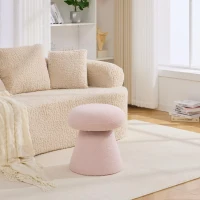 Cozy Mushroom Ottoman with Teddy Upholstery and 360° Swivel, Chic Footstool with Non-Slip Feet and No Assembly, 16'' L x 16" W x 17.5" H, Pink(m-11)