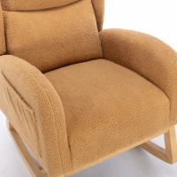 Elegant Teddy Fabric Rocking Chair with Ergonomic Backrest, Modern Lounge Chair with Wooden Frame and Legs, 38'' L x 28" W x 40" H, Khaki(m-12)
