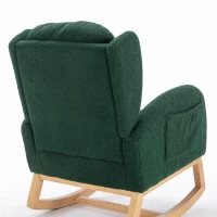 Elegant Teddy Fabric Rocking Chair with Ergonomic Backrest and Plush Filling, Accent Chair with Wooden Legs, 38'' L x 28" W x 40" H, Green(m-13)