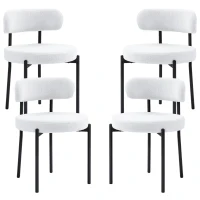 HOMCOM Round Modern Upholstered Kitchen Chairs, Boucle Dining Chairs Set of 4 with Curved Backrest and Thick Cushion, White(m-1)