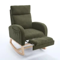 Plush Teddy Fabric Rocking Chair with Adjustable Footstool, Ergonomic Nursery Chair for Living Room, 35-49'' L x 27.5"W x 40-41.5" H, Green(m-2)