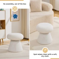 Cozy Teddy Fabric Mushroom Ottoman with 360-Degree Swivel, Versatile Shoe-Changing Stool for Bedroom Living Room, 16'' L x 16"W x 17.5" H, White(m-10)