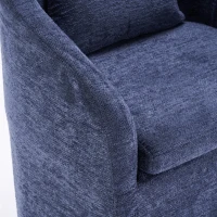 Soft Elegant Chenille Dining Armchair with Back Cushion, Modern Ergonomic Swivel Chair with Universal Wheels, 22'' L x 24.5" W x 30" H, Blue(m-12)