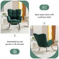 Cozy Teddy Fabric Rocking Chair with Adjustable Footstool, Ergonomic Nursery Chair for Living Room Bedroom, 37-49'' L x 26"W x 35-36" H, Green(m-10)