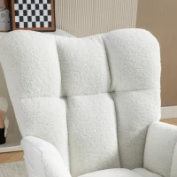 Plush Teddy Fabric Rocking Chair with Adjustable Footstool, Ergonomic Nursery Chair for Living Room Bedroom, 37-49'' L x 26"W x 35-36" H, Ivory(m-13)