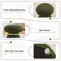 Mushroom-Shaped Swivel Ottoman with Teddy Upholstery, Chic Footstool with 360° Rotation and No Assembly, 16'' L x 16" W x 17.5" H, Green(m-7)