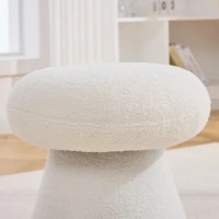 Cozy Teddy Fabric Mushroom Ottoman with 360-Degree Swivel, Versatile Shoe-Changing Stool for Bedroom Living Room, 16'' L x 16"W x 17.5" H, White(m-13)