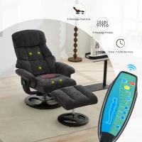 Ergonomic Recliner Chair with Ottoman and Massage, Swivel Lounge Chair with Heated Seat and 140° Recline, 32'' L x 33" W x 43.5" H, Dark Gray(m-5)