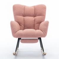Snug Teddy Fabric Rocking Chair with Adjustable Footstool, Ergonomic Nursery Chair for Living Room Bedroom, 37-49'' L x 26"W x 35-36" H, Pink(m-15)