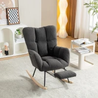 Soft Teddy Fabric Rocking Chair with Adjustable Footrest, Ergonomic Nursery Chair for Living Room , 37-49'' L x 26"W x 35-36" H, Dark Gray(m-5)